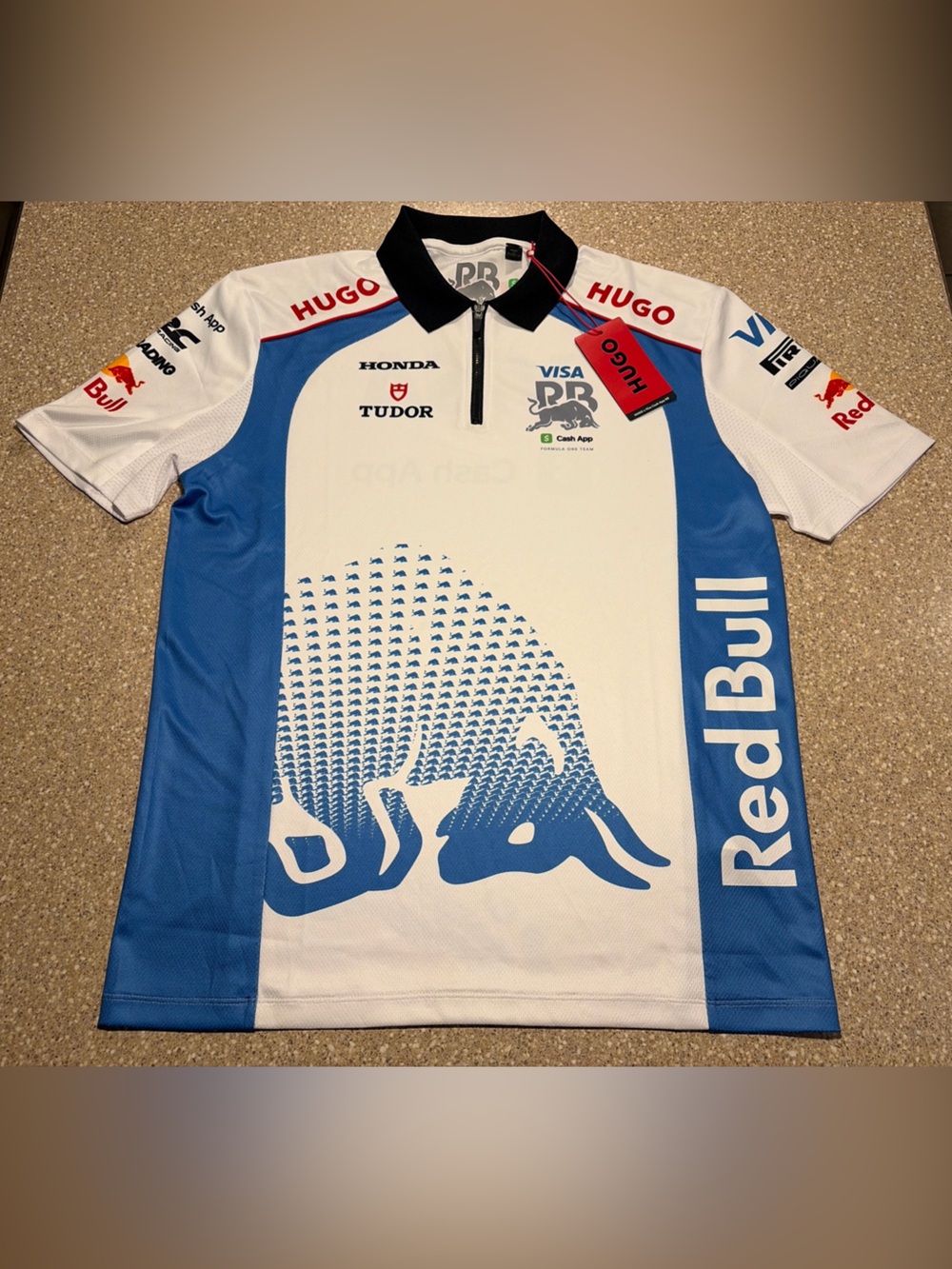 NWT Hugo Boss Formula 1 Visa Cash App Red Bull Quarter Zip Polo White Small (S)